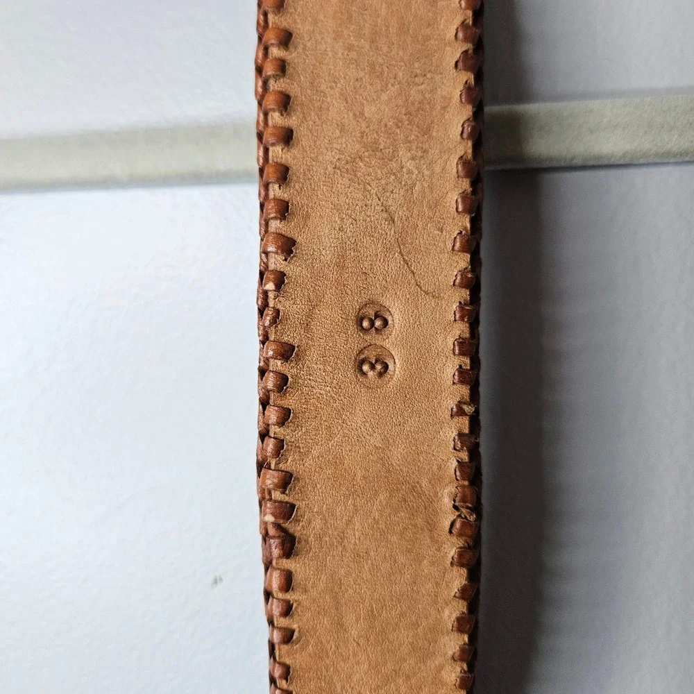 Handwoven Geometric Tribal Belt Multicolor Leather Whipstitch Boho Size 38 Vtg‎